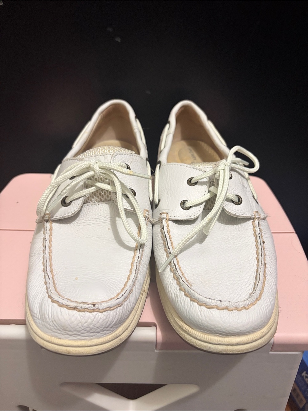White Leather Sperry Top Sider Boat Shoes